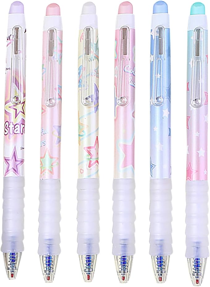 6pcs Erasable Pens 0.5mm Blue Gel Ink Pens Retractable Mistake-Free Smooth Writing Pens with Erasers for Women Men Office Supplies (Star 6pcs, Blue)