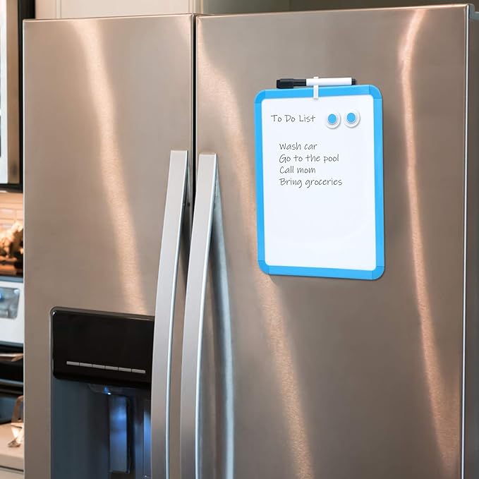 Magnetic Dry Erase Board for School Locker, 8.5" x 11", Blue-Framed with Marker and 2 Magnets - Small Whiteboard for School, Home, Office, Travel