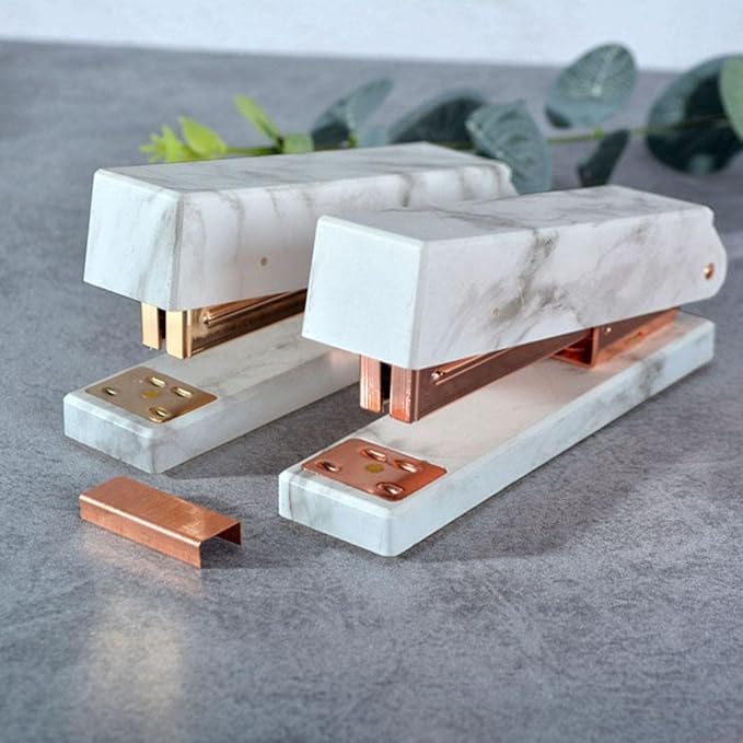 Elegant Marble Pattern Stapler Heavy Duty Desktop Spring Powered Stapler for Home Office Bookbinding Supplies(D)