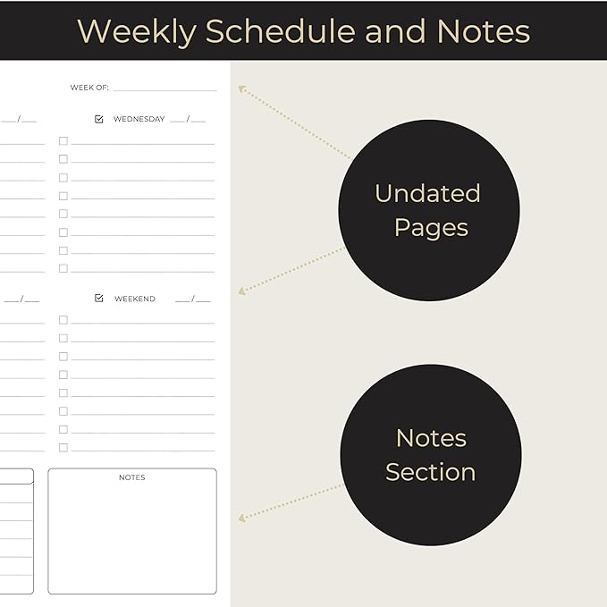 BLU MONACO | Black Undated Weekly Planner Notepad with 52 Tear-Off Sheets | Weekly To-Do List Pad for Scheduling, Goals & Desk Planning | Stylish Desk Calendar Organizer