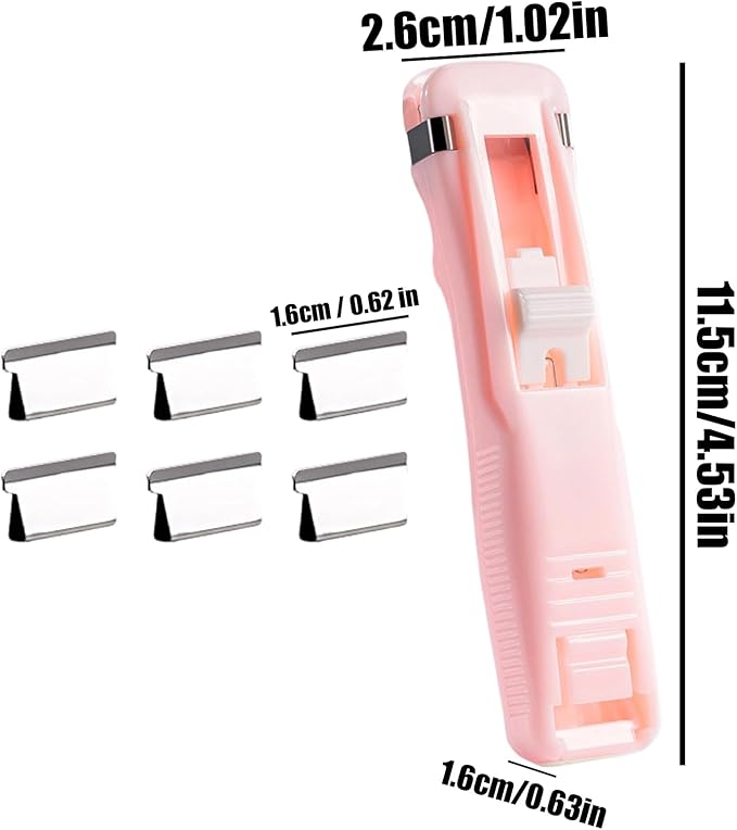 Clam Clip Dispenser - 50 Reusable Binders, Stackable Design, Punch Free Stapler, Reusable Push Stapler | Binder Clips Suitable for Home, School, Desk, and Office