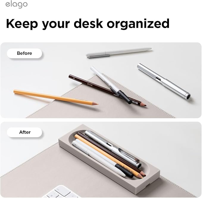 elago Smart Magnetic Desk Mat Pencil Tray – Soft Silicone Organizer for Office Supplies, AirPods, Glasses, Pens – Noise-Free, Non-Slip, Washable, Item for Desk Management [Medium] (Stone)