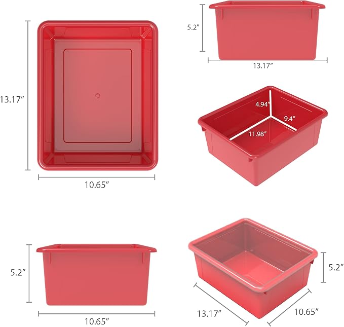 Storex Letter Size Deep Storage Tray – Organizer Bin for Classroom, Office and Home, Red, 5-Pack (62525U05C)