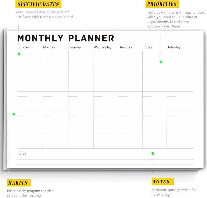 Monthly Planner Notepad - Undated Monthly Planner with 52 Sheets Monthly Calendar Notepad,Desk Planner for calendars, planners & organizers,A4,8" x 11",52 Sheets
