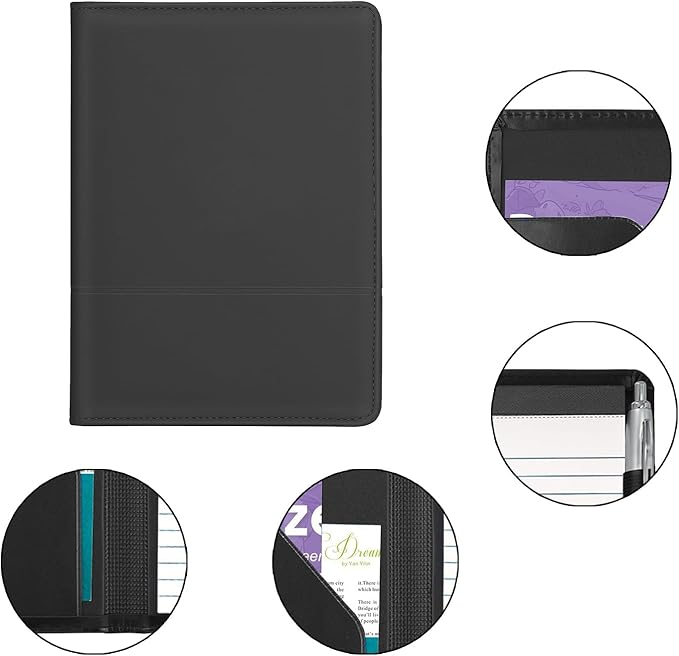 Padfolio/Portfolio Binder, Mini Padfolio Portfolio Binder 5 x 8 Legal Writing Pad, A5 Document Organizer Folder for Men Women,Classic Black.