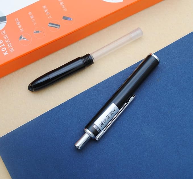 OASO K016 Retractable Fountain Pen Set 0.5mm with 4pcs Blue Ink Cartridges Smooth Writing for School Students (Deep Sea Black)