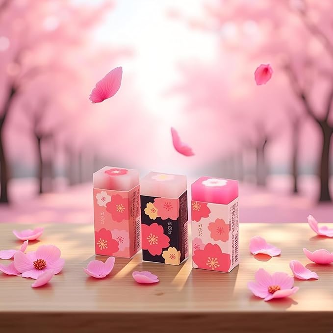 3 Pcs Pink Lovely Cherry Blossoms Rubber Erasers Sakura Petal Sketch Painting Pencil Correction Tool School Office Stationery Supply Standard Pencil Erasers Erasers and Correction Products