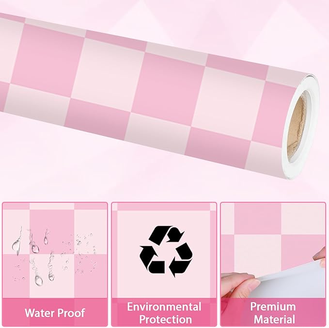 Pink Checkered Bulletin Board Paper Roll Retro Pastel Pink Bulletin Board Background Paper Back to School Classroom Decor Poster for Art Craft DIY Project Home Office Girls Party Supplies 17.7inx20ft