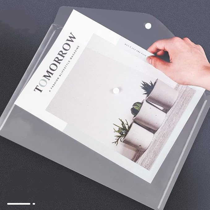 Poly Envelope 12 Pcs Document Envelopes with Snap Button Quality Clear Document Folder for A4 Size (‎Clear)