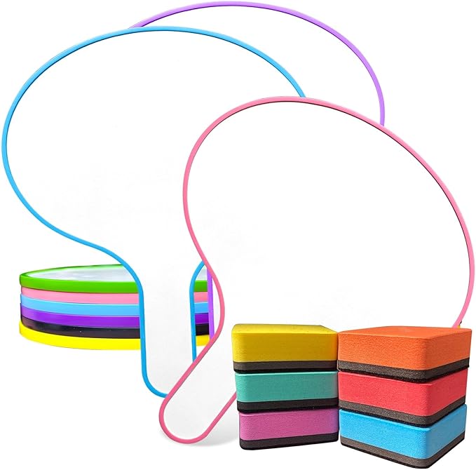 6 Pack Dry Erase Answer Paddles 10''x 8'' - Double Sided Handheld Mini Whiteboards with 6 Colorful Erasers Voting Auction Boards Small Writing Board for Office Classroom Teacher Supplies(Round)