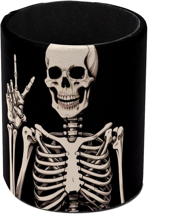 Pen Holder For Your Desk, Leather Pencil Holder Easily Organizes All Pens and Desk Accessories, Human Skeleton Pen Cup For Your Office Decor