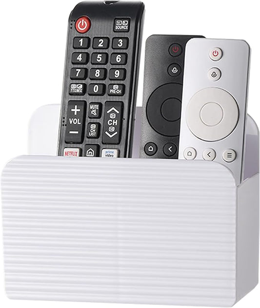 LINFIDITE Adhesive TV Remote Control Holder Wall Mount TV Remote Holder For Bedside Wall Remote Control Caddy Storage Organizer Stand Box （For 2 Or 4 Remote Controls –Whtie – Quantity 1）