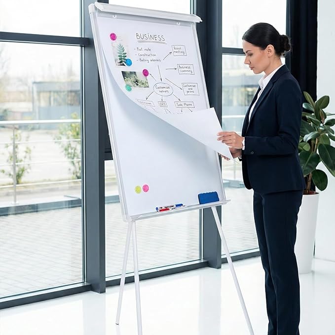 Whiteboard Easel 36" x 24" Height Adjustable, Magnetic Dry Erase Board with Tripod Stand, Portable Presentation Easel Includes Flip Chart Paper Pad (25 Sheets), Magnets & Eraser