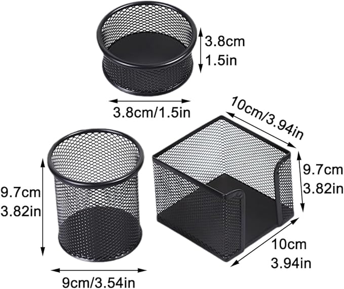 3pcs Pen Holder for Desk, Metal Mesh Pen Cup Paper Clip Holder Memo Pad Holders Stationary Organizer for Desk, Desk Accessories for Office School Home(COLOR:black)