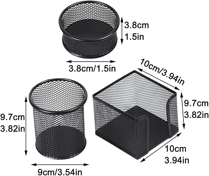 3pcs Pen Holder for Desk, Metal Mesh Pen Cup Paper Clip Holder Memo Pad Holders Stationary Organizer for Desk, Desk Accessories for Office School Home(COLOR:black)