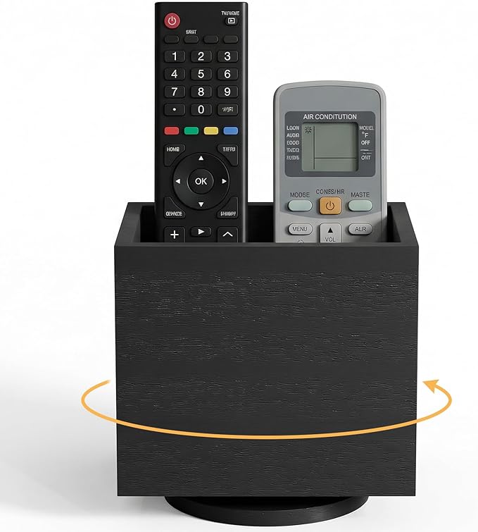360° Rotating Remote Control Holder, Wooden TV Controller Holder, Remote Holder for Table, Desktop Caddy for Pen, Phone, Small Item Home Office School(Black)