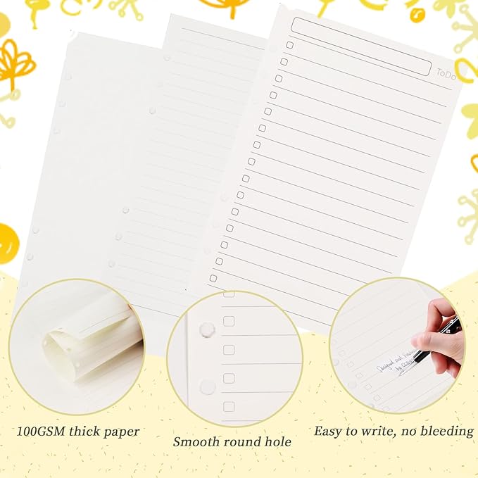 Multibey A5 Refill Paper, 3-Pack Planner Insert for A5 Binder, 100GSM Thick Refillable Paper 6 Hole Filler Inserts Loose Leaf Paper 135 Sheets (270 Pages), Blank/Lined/TO DO Inserts Paper