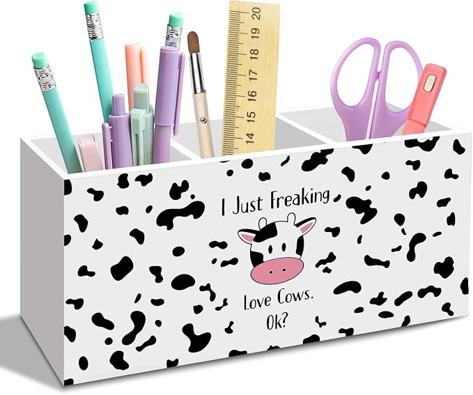 Funny Cute Cow Pen Pencil Holder for Desk, I Just Freaking Love Cows Ok Office Desk Accessories, Cow Lovers Gifts Pen Holders Organizer for Office Classroom Bathroom