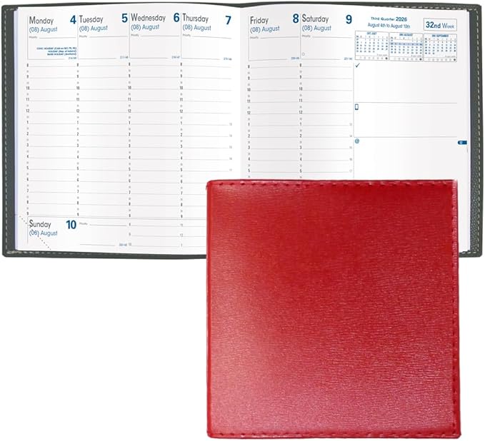 Quo Vadis 2026 Executive - Weekly Planner - 13 Months, Dec. to Dec. - 6 1/4 x 6 1/4" - Smooth Faux Leather Soho Red Cover- Time Management Appointment Organizer