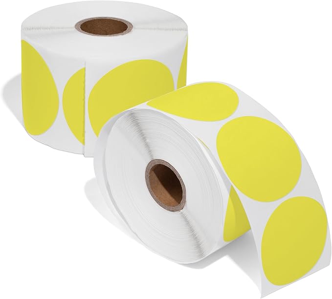 Spartan Industrial - 2" Circle Yellow Direct Thermal Labels (1500 Count, 2 Rolls) - 2 Inch Color Thermal Labels for Logos, Packaging, Branding - Compatible with Zebra and Rollo Printers