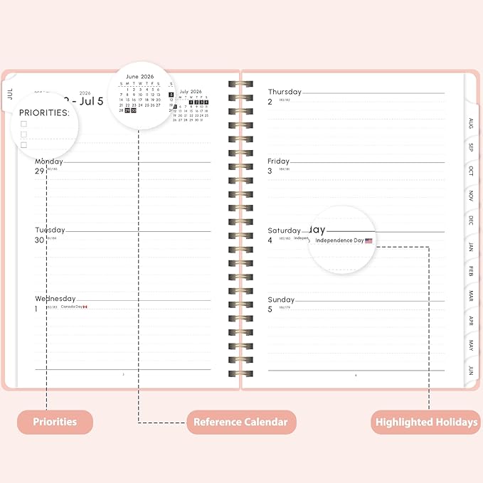 Academic Planner 2026-2027, Weekly and Monthly Agenda Planner, Daily Calendar Planning Notebook (July 2026 - June 2032), School Teacher Student Supplies, Pink
