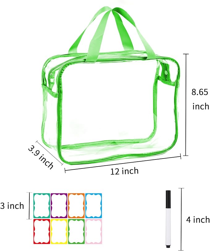 6 PCS Clear Storage Bags with Labels, Reusable PVC Bags with Zipper Travel Organizer Bag for Storage