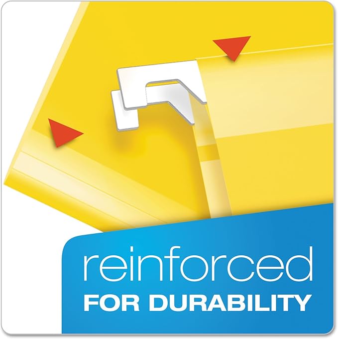 Pendaflex Extra Capacity Reinforced Hanging Folders, 2", Letter Size, Yellow, 1/5 Cut, 25/BX (04152x2 YEL)
