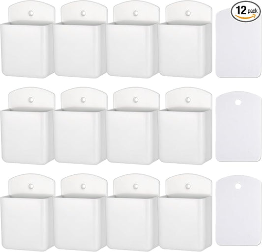 12pcs Wall Mount Remote Control Holder Organizer with Strong Adhesive Tape, ABS Plastic Storage Box for TV Remotes, Pens, Keys, Toothbrushes, Makeup Brushes, White Color