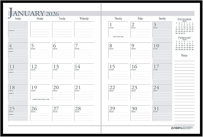 House of Doolittle 2026 Economy 11" x 8.5" Monthly Planner, Faux Leather Cover, Black (26002-26)