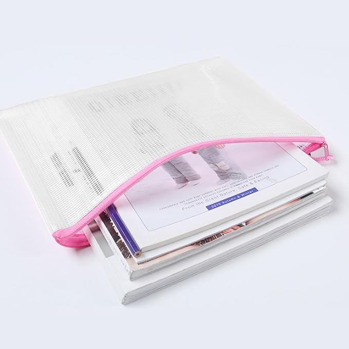 64 Pcs A4 Mesh Zipper Pouch Bags, 8 Colors Waterproof Zipper Pouches, 13 x 9.25 Inch Mesh Bags, Plastic Zippered Storage Bags, Bulk Clear File Bag for Office Supplies, Home Organize