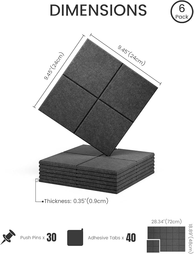 Fluxynara Felt Bulletin Board Tiles -28"x18" Cork Board Alternative for Office Decor, Push Pin Board Wall Organizer 6-Pack-Charcoal Gray