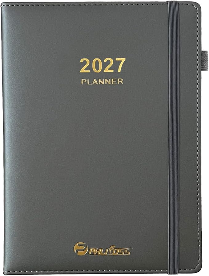 Daily Planner 2027 / Appointment Book, One Page Per Day, Jan - Dec 2027, Annual Daily Monthly Calendar Planner with Hourly Schedule and Monthly Tabs, 5.7" x 8.3" Agenda (Dark Gray)
