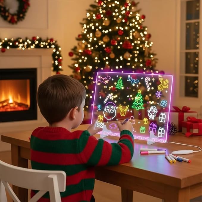Lumiboard Led Drawing Board 13.7" x 10", Acrylic Dry Erase Board with 4 Lighting Modes & 7 Colors, Comes with Adapter, Hanging Chain, Stand, 7 Markers & Spray Bottle