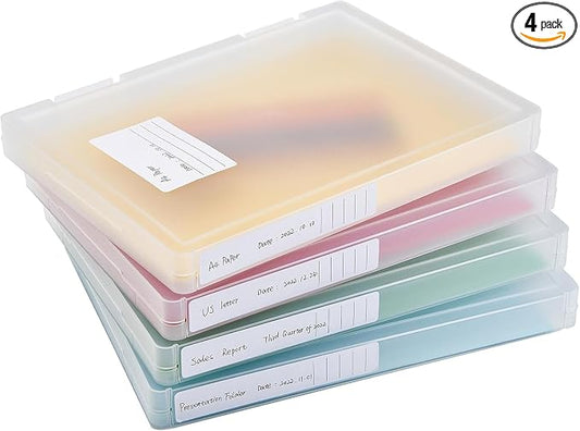 A4 Paper Storage Box, 8.5 x 11 Project Case for US letter, Thick Scrapbook Storage Boxes Craft Storage Box Art Supplies Storage and Organization (4, Type A (12.59 x 9.45 x 1.18 inches))