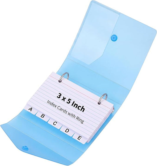 3x5 Index Card Binder, Index Cards with Ring and Dividers - 100 Lined Page Index Card Organizer Case with Snap Closure for Study, Recipe Cards, Office Use(Blue)
