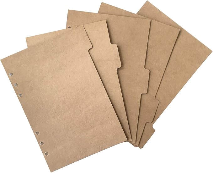 Index Tabs for A5/A6 6-Holes Cover Round Ring View Binder File Folder Loose Leaf Sheet Protectors Binder Cover Protector (Kraft Paper, A6/17cm*10cm/6 Inch)