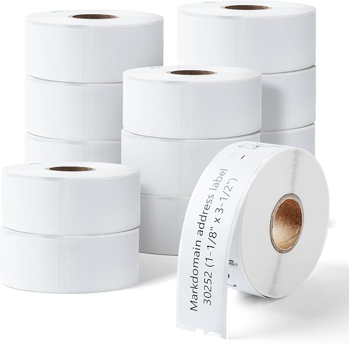 12 Rolls Compatible with Dymo LabelWriter 30252 Label Refills 1-1/8" x 3-1/2" Address/Barcode Labels for 400 450 Duo Twin Turbo 4XL Printer (28 x 89 mm, 350/Roll)