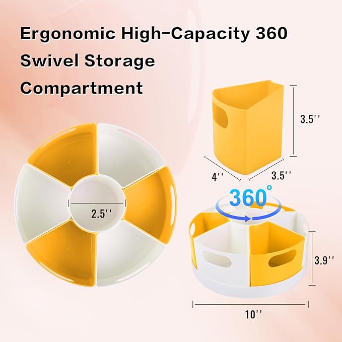 360 Rotating Art Supply Organizer Caddy for Kids - Crayon & Marker Storage, Pencil Holder for Desk - Yellow