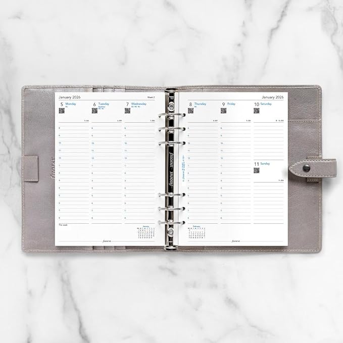 Filofax Calendar Diary Refill, A5 Size, Week-to-View with Appointments, White Paper, English, 2026 (C68521R-26)