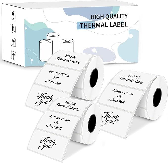 Thermal Labels for N20 Label Maker,1.57"x1.18"(40x30mm), 230 Labels/Roll, for Barcode, Address, Mailing, Logo, Business, Name Tag, 3 Rolls