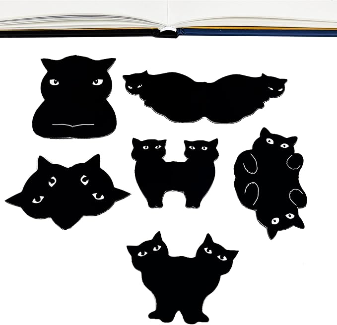 SONAME Magnetic Bookmarks - 6 Pcs Black Cat Bookmark, Cute Book Markers Clip Set, Gift for Book Lovers Women Teacher Reading, Bookish Gifts Office School Item - Teacher Appreciation Gift