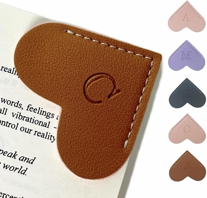 Personalized Leather Book Marks, Heart Bookmark, Unique Cute Handmade Letter Bookmarks Accessories for Reading Women, Teacher, Student, Book Lovers Book Mark Gifts (Brown, C)