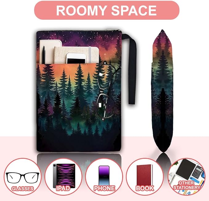 Book Sleeve with Zipper 13.4x9.45 inches(34x24cm) Watercolor Forset Book Covers for Paperbacks Bookish Book Protectors for Students Teachers (1Pc