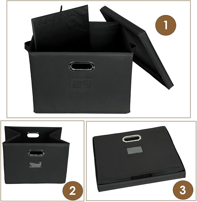 Lukeline 12-Inch Vinyl Record Storage Boxes with Lids and Handles, Stylish and Practical LP Record Organizer for 100+ Single Records, Suitable for Living Room, Study, Concert Hall or Office,4-Pack