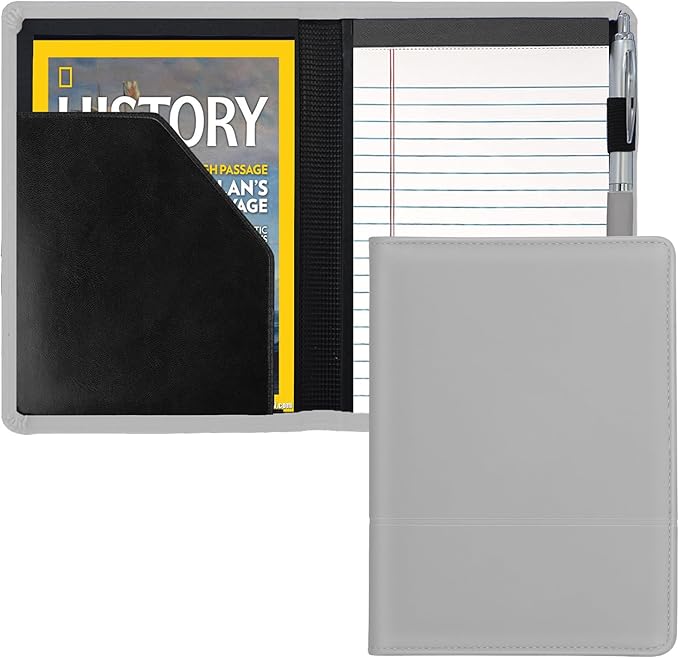 Padfolio/Portfolio Binder, Mini Padfolio Portfolio Binder 5 x 8 Legal Writing Pad, A5 Document Organizer Folder for Men Women, Gray