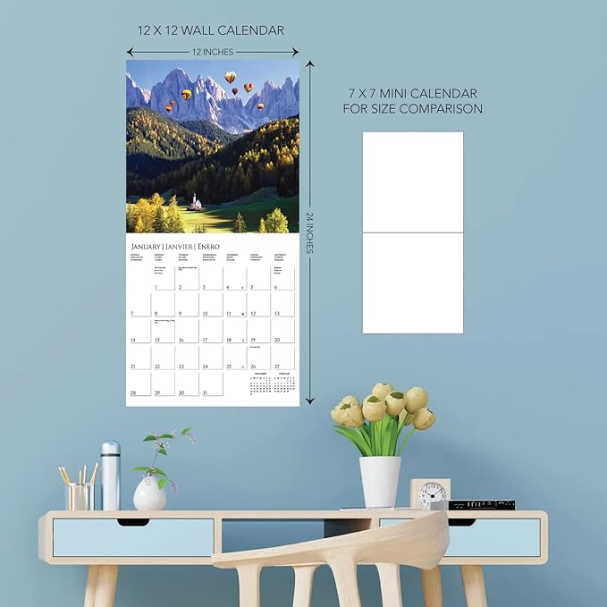 Graphique 2024 Passports to the World Wall Calendar | 12” x 12” | Thick Paper | Home & Office Organizer | Large Monthly Grid | 3 Languages & Marked Holidays | 4 Month Preview Page for 2025