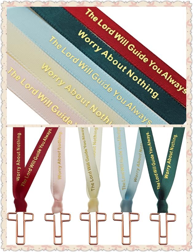 40 Pack Cross Paper Clips with Ribbons Set. 30 Rose Gold Paperclips, 10 Christian Bookmark Ribbons. Bible Study Supplies Accessories