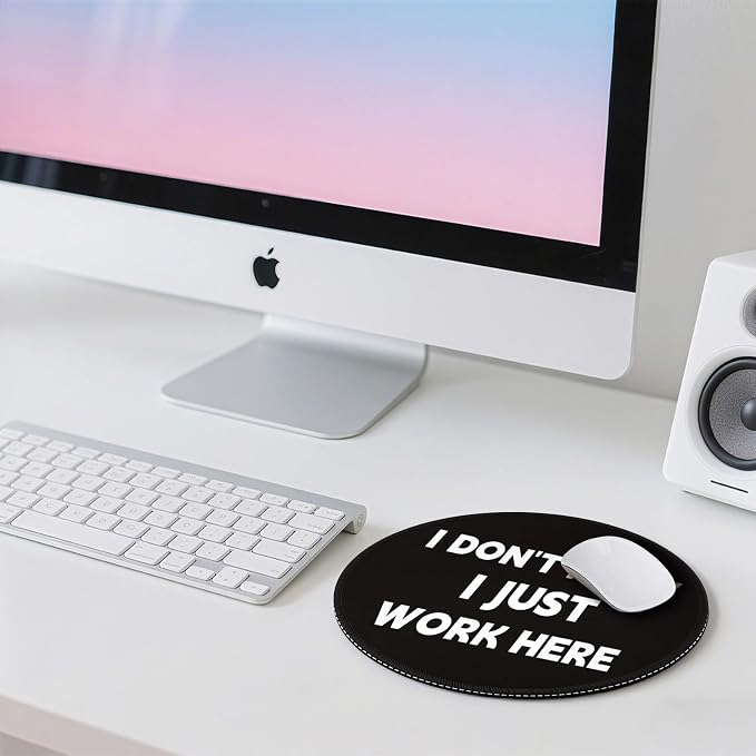 Gctriki Funny Round Mouse Pad I Don't Know I Just Work Here - 8.6 Inch Non-Slip Rubber Base Premium Mouse Mat for Computer Laptop, Office Desk Accessories Decor, Gift for Coworker Boss, Black White