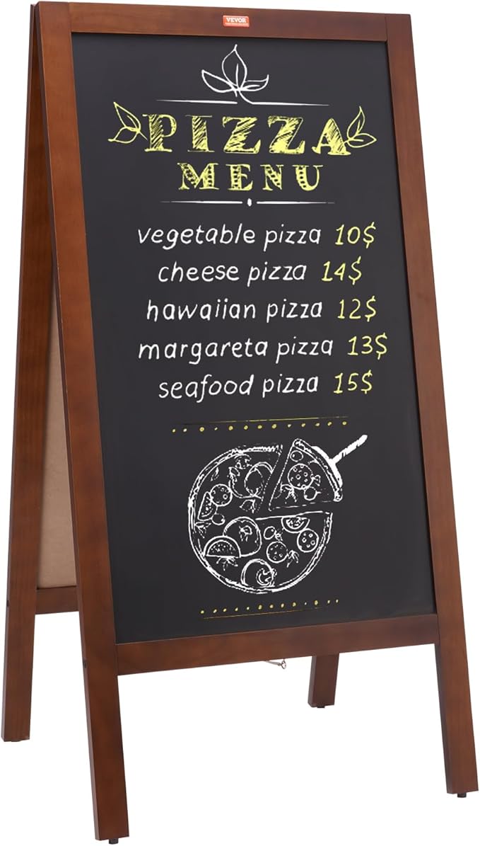 VEVOR A Frame Chalkboard Sign, Double-Sided Sidewalk Signs, Freestanding Vintage Wooden Chalk Board with Chalks & Magnetic Eraser, Rustic Brown Outdoor Sandwich Board, 20"x40", Kitchen Home Wedding