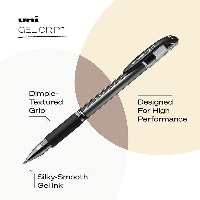 uniball Gel Grip Gel Pens, Medium Point (0.7mm), Black, 12 Pack